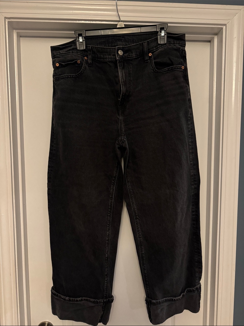 High-Rise Wide Leg Women’s Jeans in Distressed Black